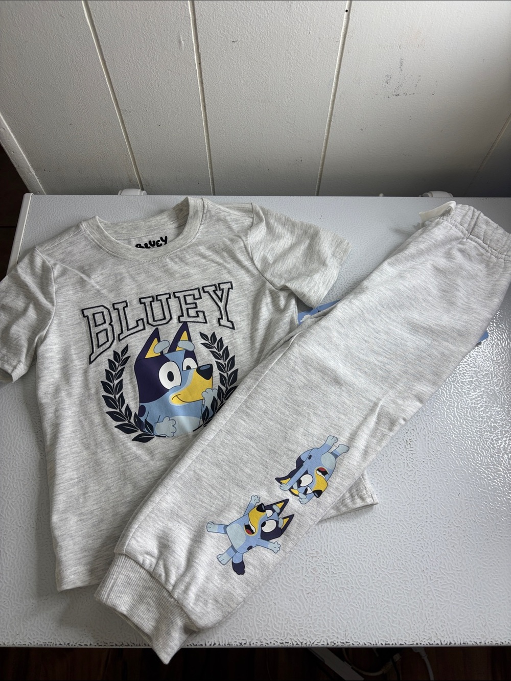 389 - Kids Gray Set - Blue Character Print - NEW